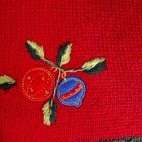 Christmas Sweater Vest Petite Women's sz Large Red Zipper Tree Poinsettia Snow - Picture 9 of 12